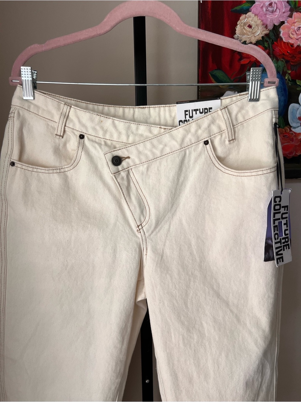 Future collective tapered Cream High-Rise Straight Jeans - Picture 2 of 9
